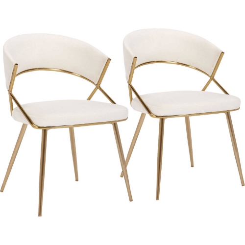Jie Dining Chair in Gold Steel & Cream Velvet (Set of 2)